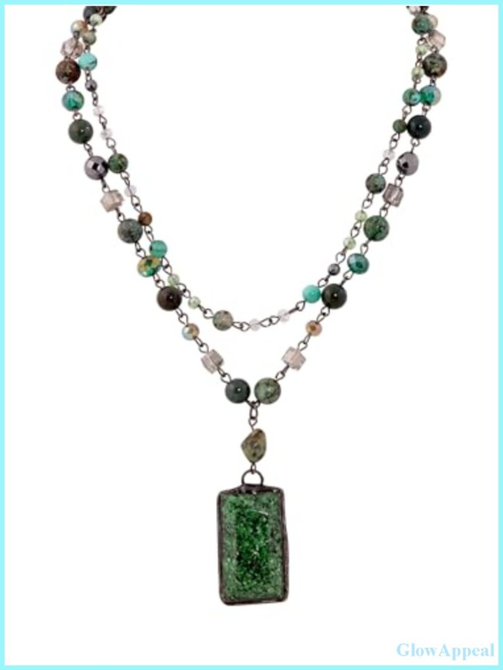 Boho Layered Necklace with Green Aventurine Pendant, Handmade Beaded Chain